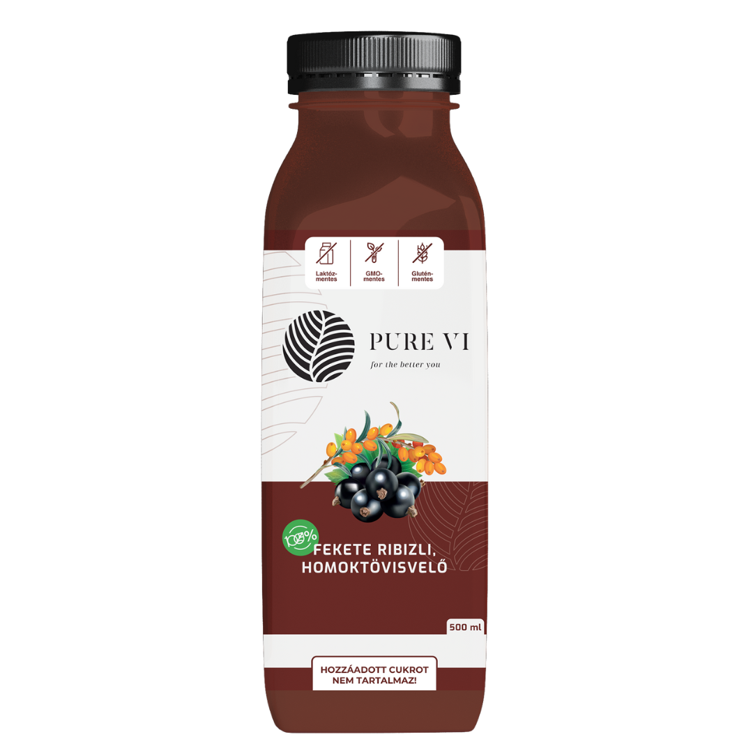 Pure Vi Fekete ribizli, homoktövisvelő 500 ml - antioxidáns, C-vitaminban gazdag, immunerősítő