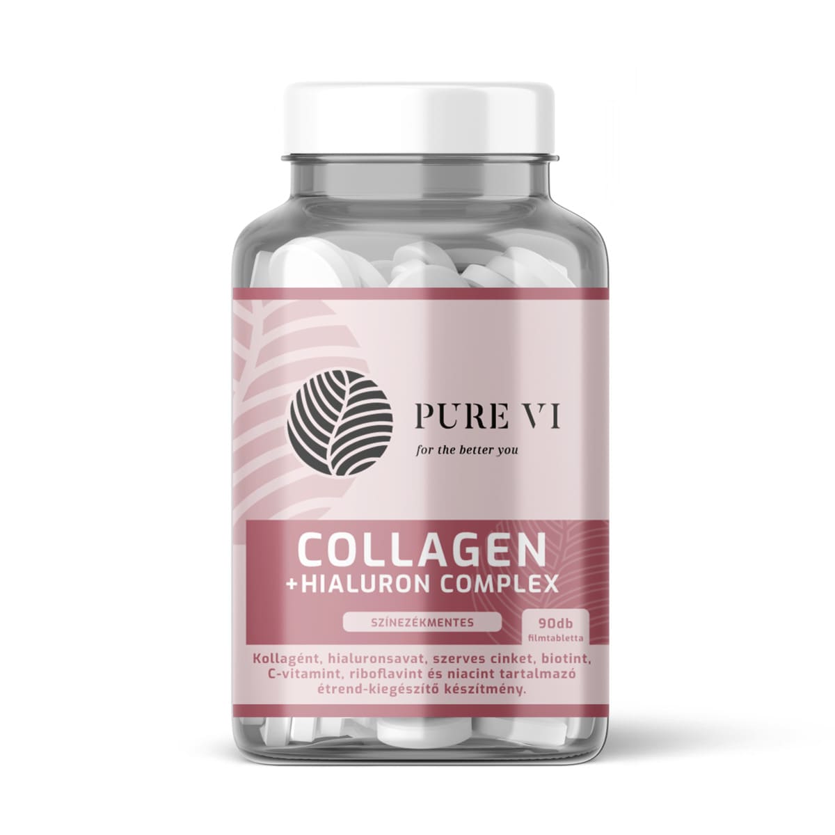 Pure Vi Collagen + hialuron komplex filmtabletta-biotin, szerves cink, C-vitamin, riboflavin, niacin, kollagén tabletta