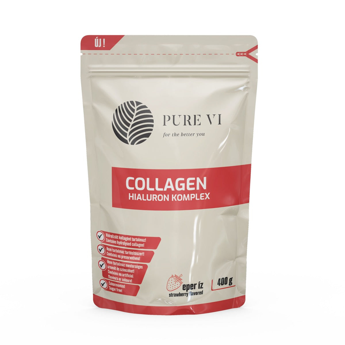 Pure Vi Collagen + hialuron komplex italpor, hidrolizált kollagén, kollegén por C-vitamin, hialuronsav, biotin, szerves cink