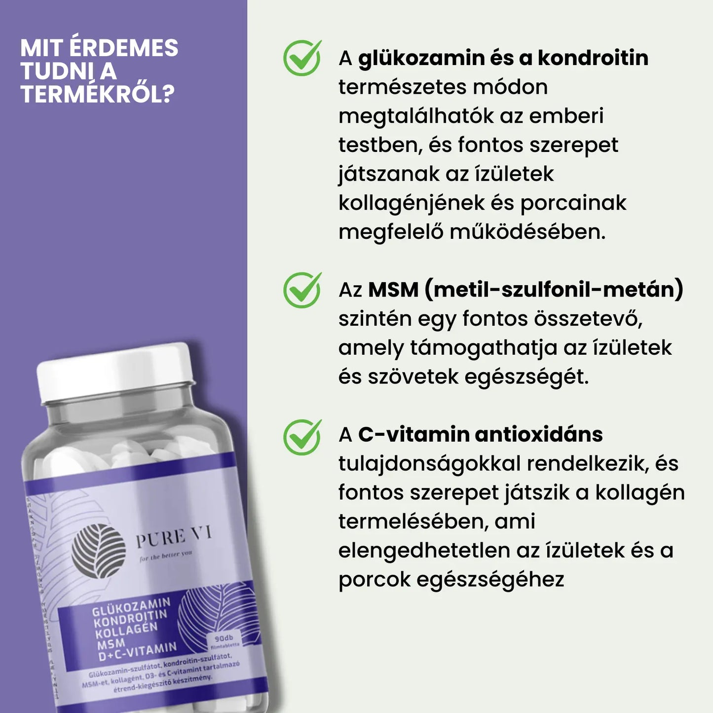Pure Vi Glükozamin, Kondroitin, MSM, C-vitamin