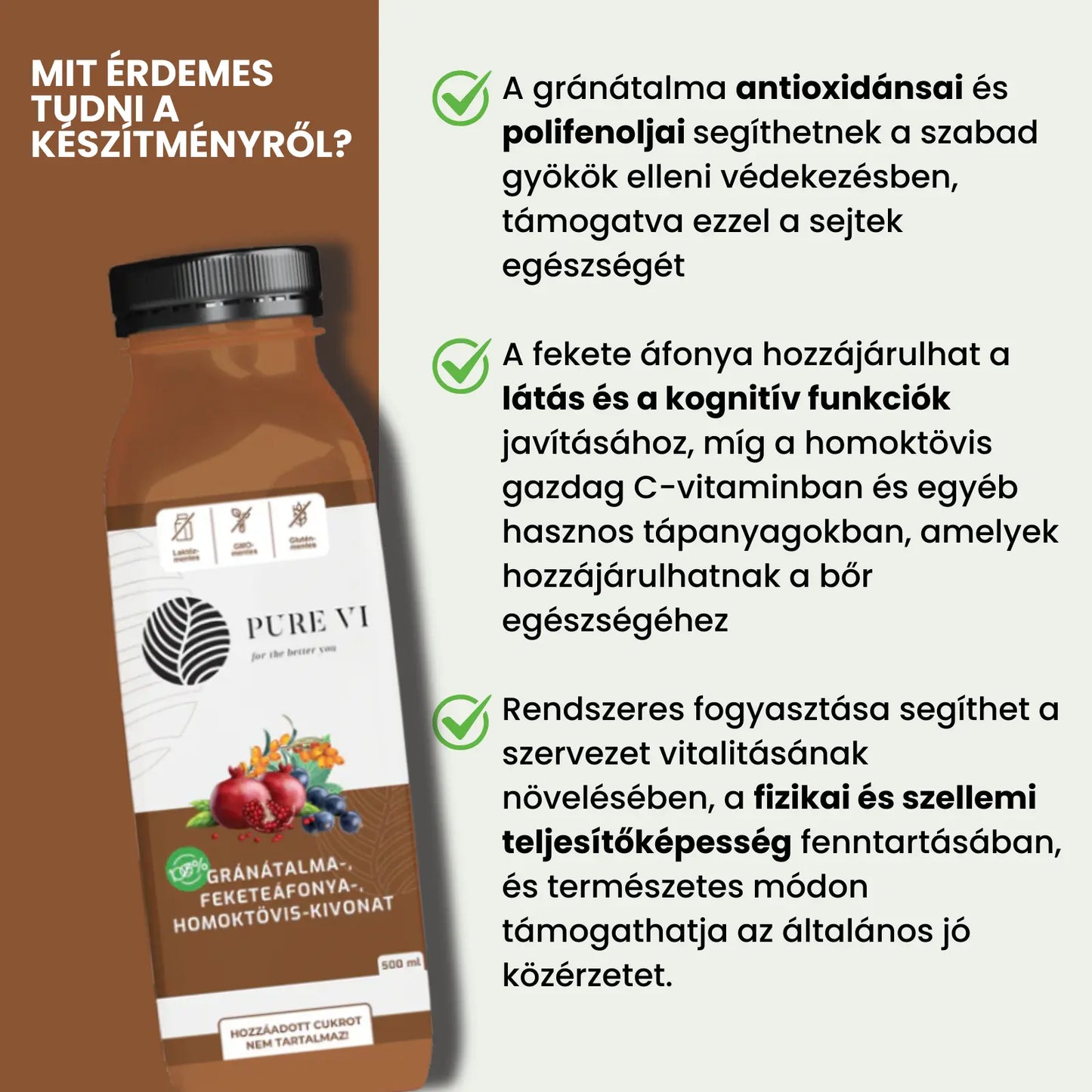 Pure Vi Gránátalma, Feketeáfonya, Homoktövis Kivonat